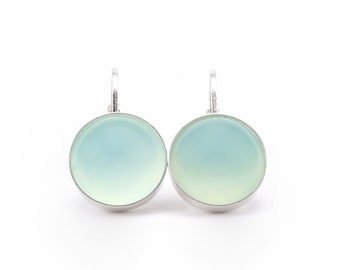 Modern Sterling Silver Chalcedony Lever Back Earrings Pale Blue 12mm Gemstone