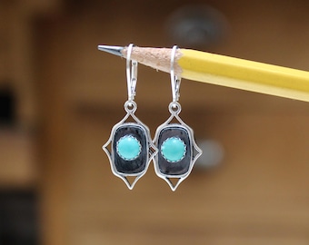 Southwest Style Turquoise Dangle Earrings - Blue Gemstone Earrings on Lever Back Ear Wires