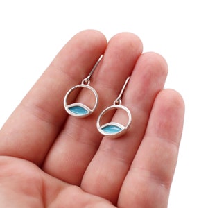 Sterling Silver Minimal Lever Back Earrings in Reversible Red and Sapphire Enamel - Venn Diagram Geometric Modern Earrings