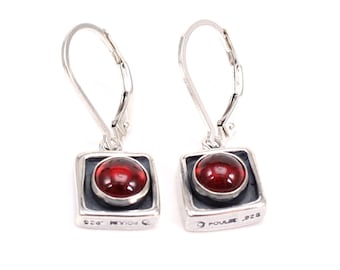 Sterling Silver Garnet Earrings - Red Gemstone Earrings - Red Dangle Earrings with Sterling Lever Back Ear Wires