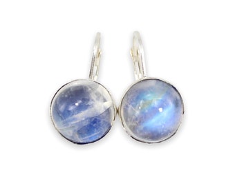 Simple Modern Moonstone Earrings - Blue Moonstone Lever Back Earrings