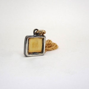 Tiny Square Sterling Silver and 24K Gold Necklace - Mixed Metal Pendant