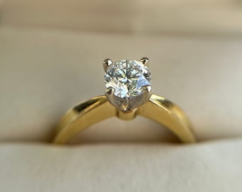 Stunning 18KT Yellow Gold 0.71CT Natural Diamond Ring, Solitaire Round Brilliant Cut Natural Diamond, Simple Four Prong Set Diamond Ring