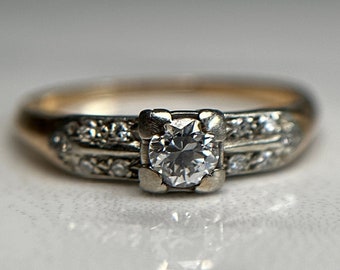 Vintage Thin 14-18KT Gold Diamond Ring, Stackable White & Yellow Gold ...