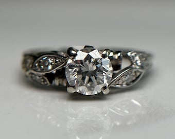 Anillo de compromiso de oro blanco de 18 quilates con diamantes, diseño de hoja, estilo hoja de plata, anillo de bodas de oro blanco con diamantes fundidos, talla 3,25 (EE. UU.)