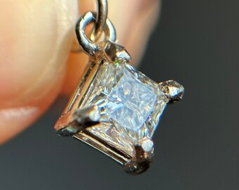 14KT White Gold Diamond Pendant, Solitaire Diamond Charm, Princess Cut Diamond Pendant, Simple and Minimalist Diamond Charm for Necklace