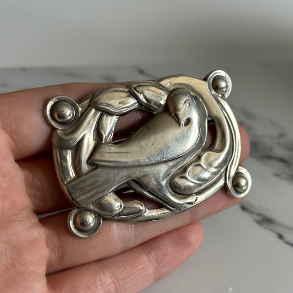 Vintage 1940's Coro Norseland Sterling Dove Brooch, Vintage Sterling Silver Bird Brooch, Large Rectangle Pin