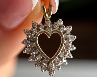 Estate 14KT Gold and Diamond Heart Pendant, Cute Sparkly Love Pendant, Gift for Her, Heart of Love, Valentine's Day, Fine Jewellery