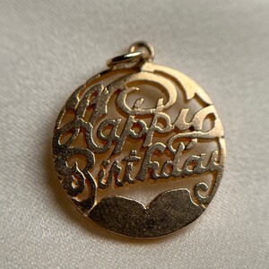 Estate 10KT Gold Happy Birthday Charm Pendant, Yellow Gold Birthday Celebration Jewellery, Decorative Gift Charm for Bracelet or Necklace
