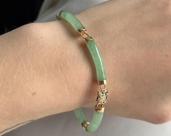 Estate 14KT Gold and Jade Chinese Longevity Nephrite Bracelet
