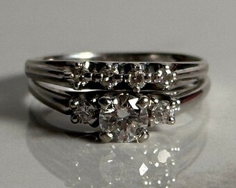 Vintage 14KT White Gold Cast Connected Diamond Engagement Vintage 14KT White Gold Cast Connected Diamond Engagement