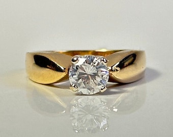 14KT Yellow Gold 0.75ct Vintage Diamond Engagement Ring, Prong Set Gemstone, Solitaire Diamond Ring, Stackable Gold Engagement Ring Size 5.5