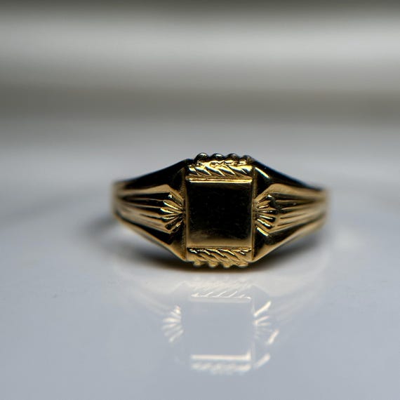 Solid 18KT Gold Blank Signet Ring, Simple Rectang… - image 2