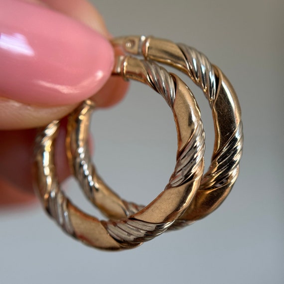 10KT White and Yellow Gold Hoop Earrings, Latch B… - image 1