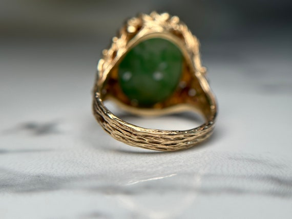 Hand Carved 14KT Gold Jadeite Jade Ring, Jade Sta… - image 6