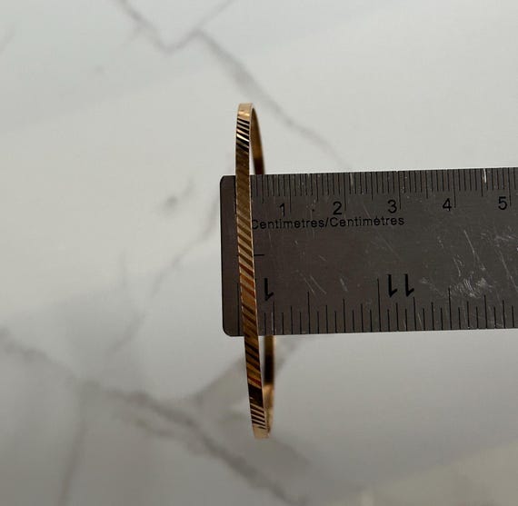 Stackable Solid Yellow Gold Striped Bangle Bracel… - image 8