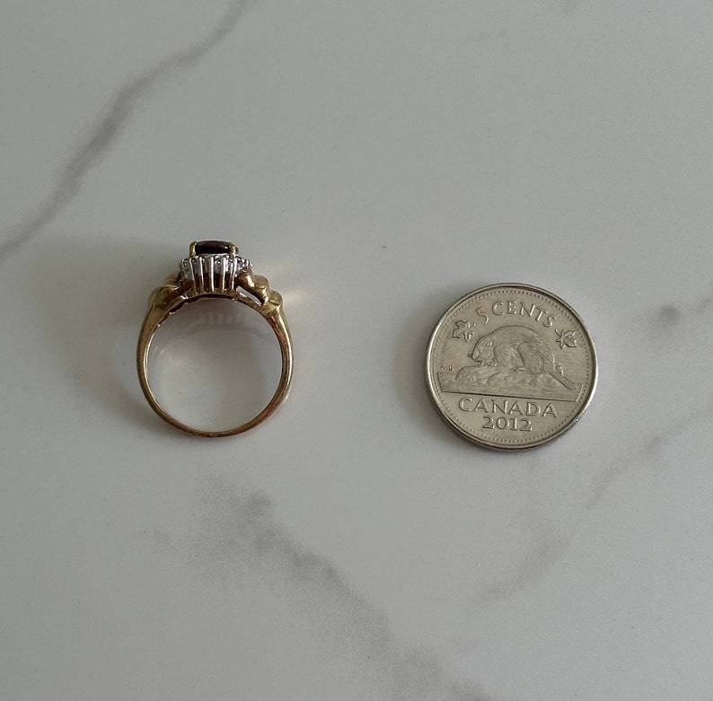 Estate 10KT Gold Red Stone Cocktail Ring, Vintage Style Yellow Gold Band, Oval Cut Red Stone with Sparkly Halo, Classic Passion Size 6 US image 10