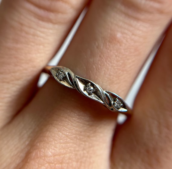 14-18KT Gold Stackable Diamond Ring, Thin White a… - image 3