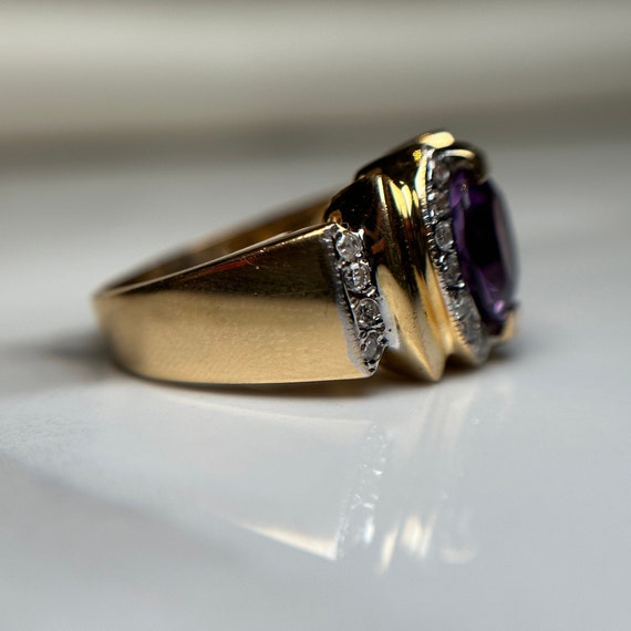 Estate 18KT Gold Amethyst and Diamond Ring, Purpl… - image 3