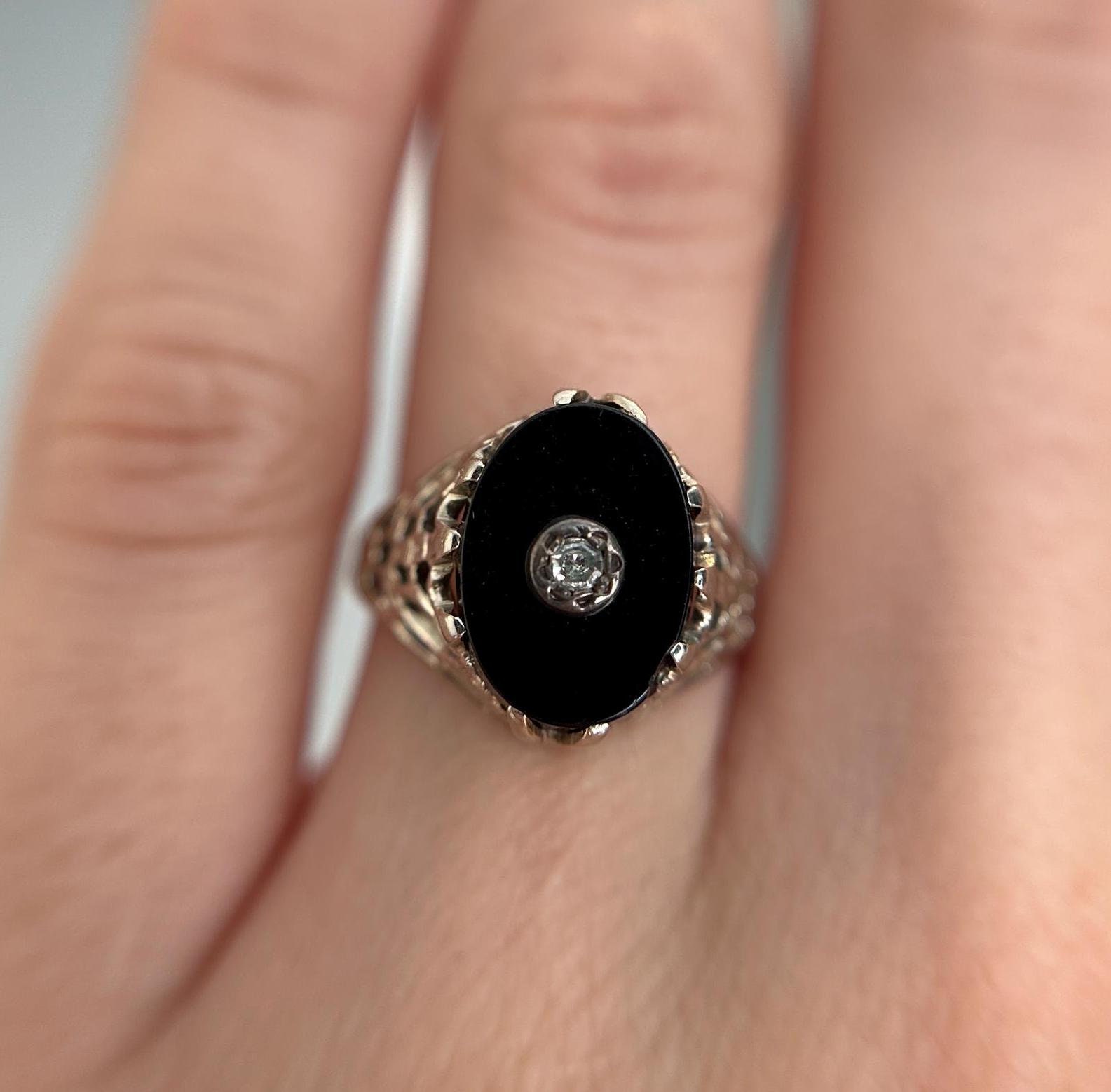 Black onyx ring with diamond in center best sale