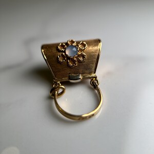 Solid 18KT Gold Purse Charm, Textured Yellow Gold Pendant with Decorative Glass Stones, Shopaholic Gift for Girly Girl, Estate Jewellery image 5