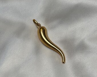 Large 18KT Italian Gold Cornicello Italian Horn Charm, Good Luck Pendant, Italian Horns that Brings Luck, Corno Portafortuna, Italian Amulet