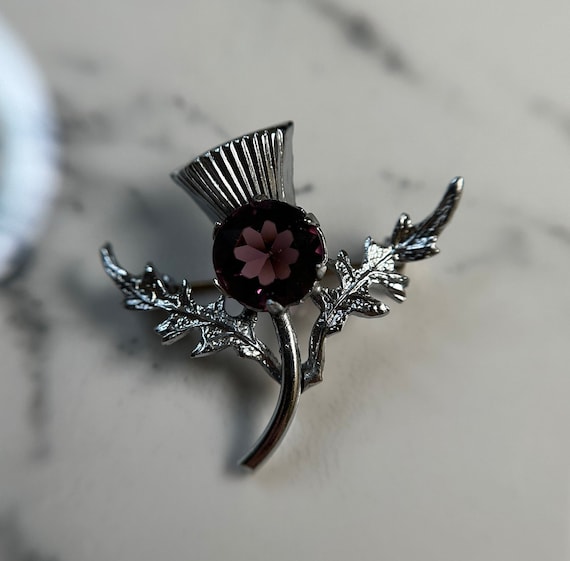 Vintage Thistle Plant Brooch/Pin, Scotch Thistle Jewellery, Milk Thistle Gold Brooch, Small Silver Mary Thistle Jewellery