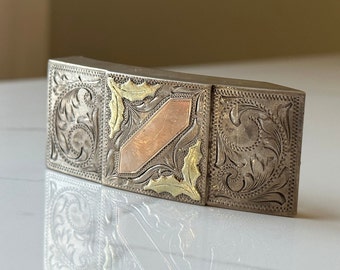Vintage Plata De Jalisco .925 Sterling and Jewelers Gold Western Belt Buckle 18k Gold 925 Sterling Silver Belt Buckle Plata De Jalisco  main image 3