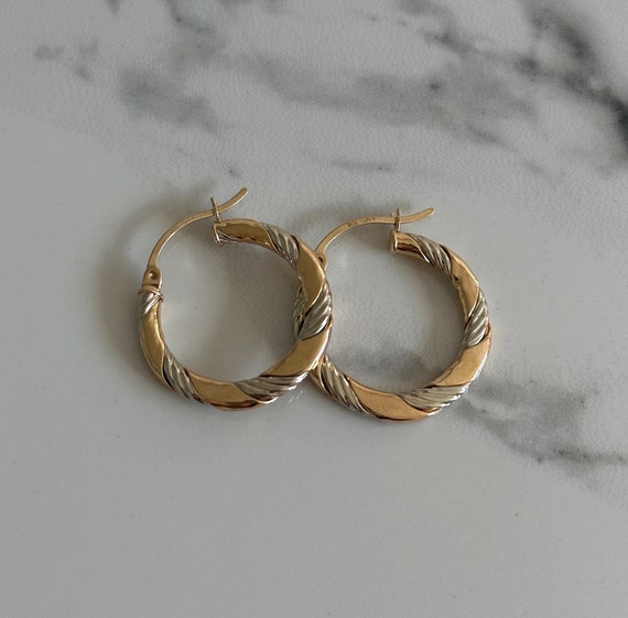 10KT White and Yellow Gold Hoop Earrings, Latch B… - image 2
