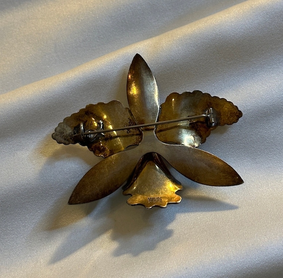 Vintage NORWAY Aksel Holmsen Sterling Silver Orchid Brooch