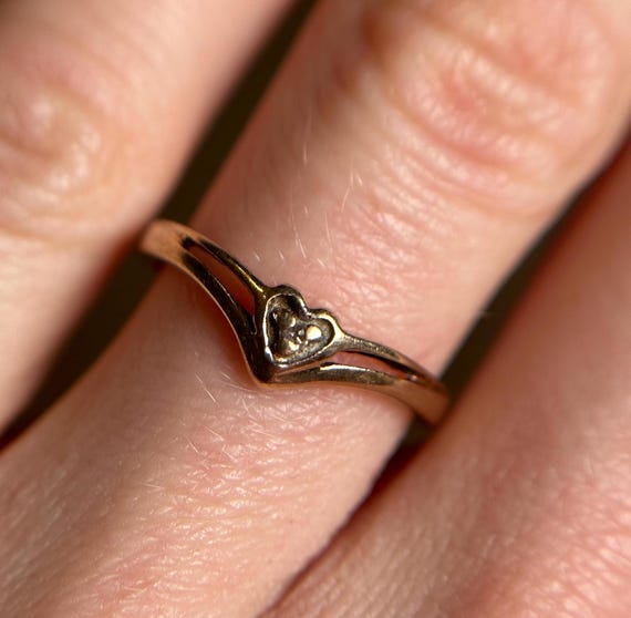 Tiny Heart Ring, 10KT Gold Stackable Ring, Minima… - image 3