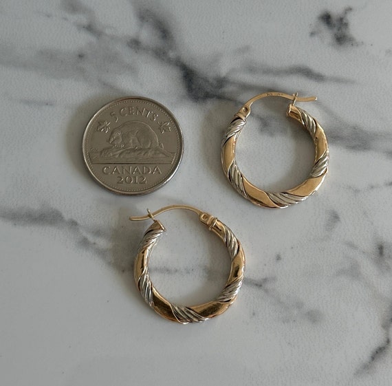 10KT White and Yellow Gold Hoop Earrings, Latch B… - image 8