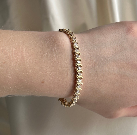 Estate 14KT Gold Bracelet with Synthetic Stones, … - image 1
