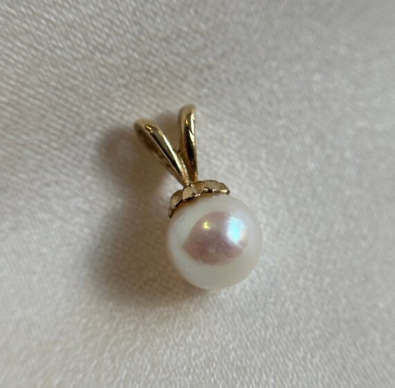 Estate 10KT Gold Pearl Pendant, Dainty White Pear… - image 5