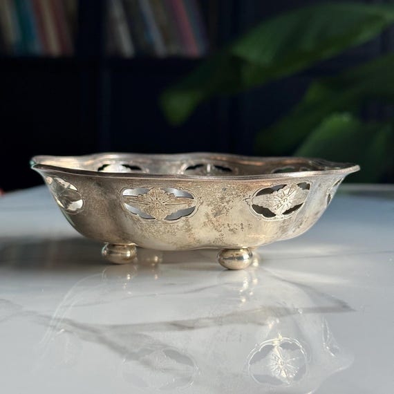 Vintage Tiffany & Co. Sterling Silver Nut Dish, Decorative Silver Cutout Floral Design Scalloped Bowl, Estate Collectible Silver