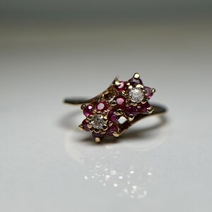 Vintage 14K Ruby & Diamond Cluster Ring | Estate Ruby Flower Ring | Size 5.75