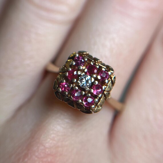 Ruby and Diamond 14KT Gold Statement Ring, Square… - image 2