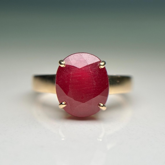 Vibrant 6.05ct Ruby Ring, Solid 14KT Yellow Gold … - image 1