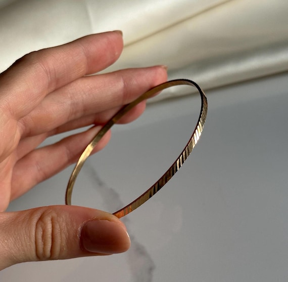 Stackable Solid Yellow Gold Striped Bangle Bracel… - image 4