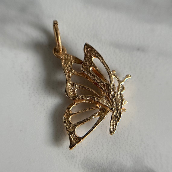 10KT Gold Small Etched Butterfly Charm, Yellow Go… - image 3