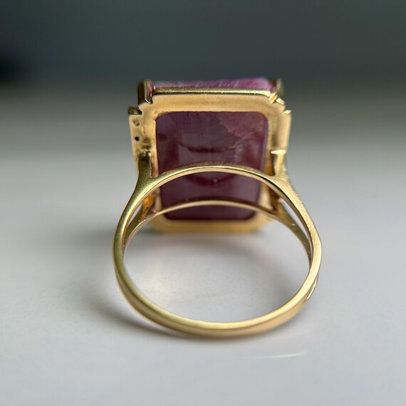Purple Ruby Rectangle Flat Stone Ring, 18KT Yello… - image 9