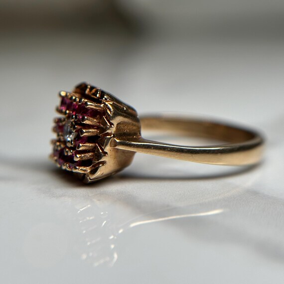 Ruby and Diamond 14KT Gold Statement Ring, Square… - image 4