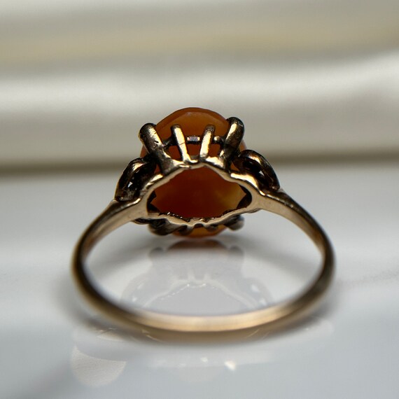 Handcarved Vintage 10KT Gold Cameo Ring, Orange &… - image 5