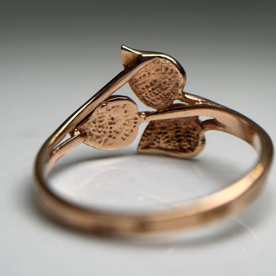 14KT Solid Gold Leaf Ring, Three Leaf Design Fore… - image 3