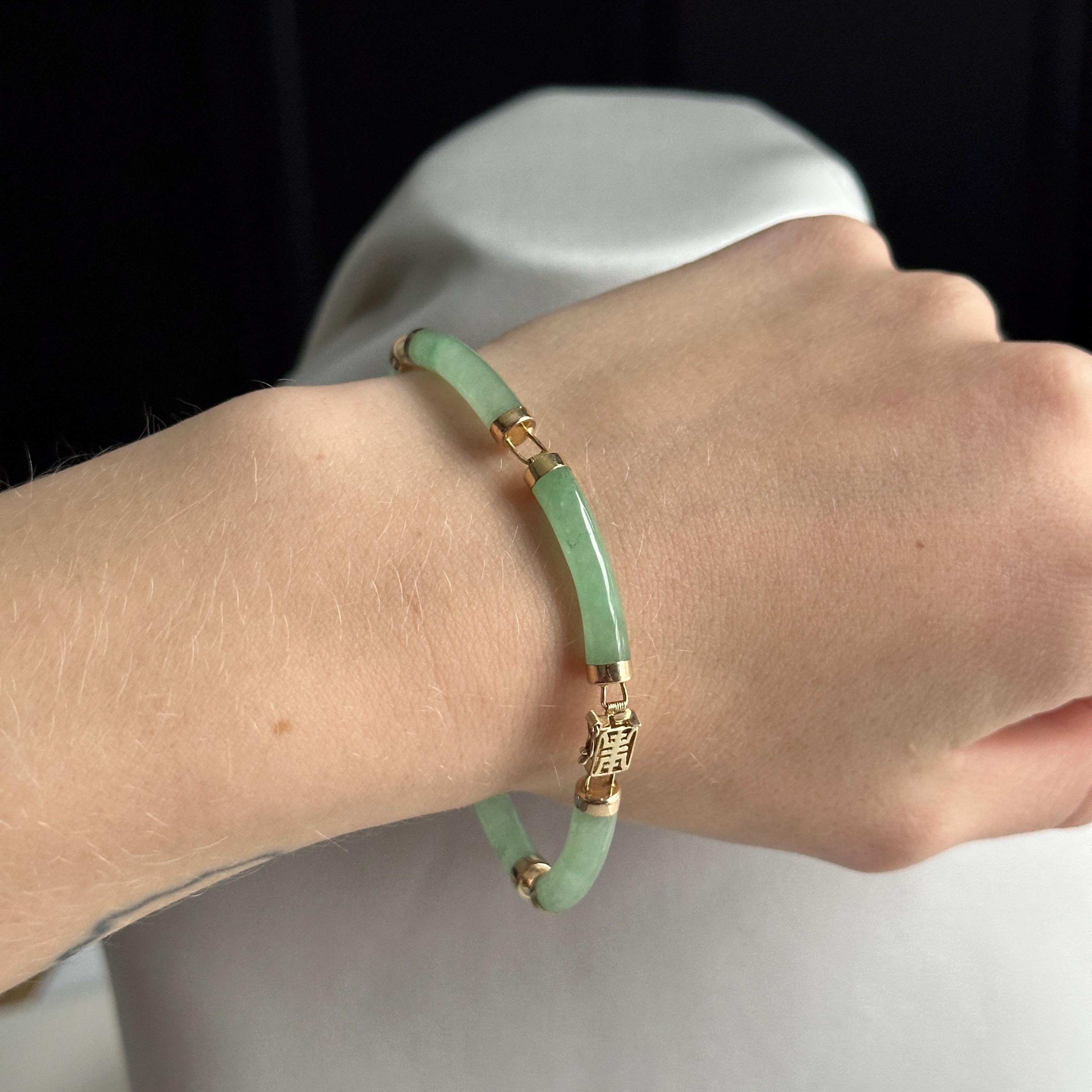 Estate 14KT Gold and Jade Chinese Longevity Nephrite Bracelet