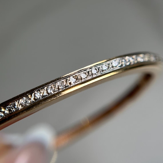 Solid 14KT Gold Diamond Bangle Bracelet, Estate Y… - image 4