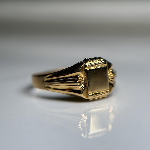 Solid 18KT Gold Blank Signet Ring, Simple Rectang… - image 1