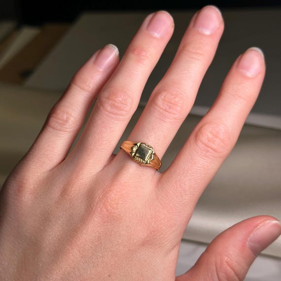 Solid 18KT Gold Blank Signet Ring, Simple Rectang… - image 3