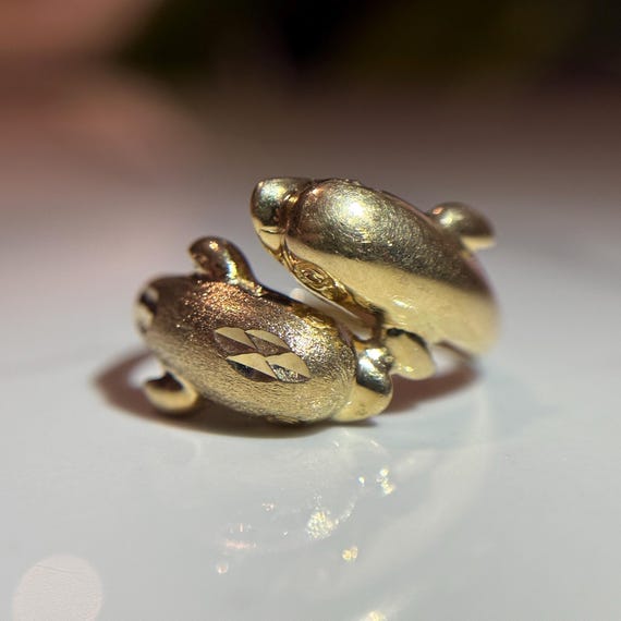 Solid 10KT Gold Dolphin Wrap Ring, Large Statemen… - image 3