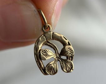 Vintage 10K Gold Lucky Horseshoe & Four Leaf Clover Charm